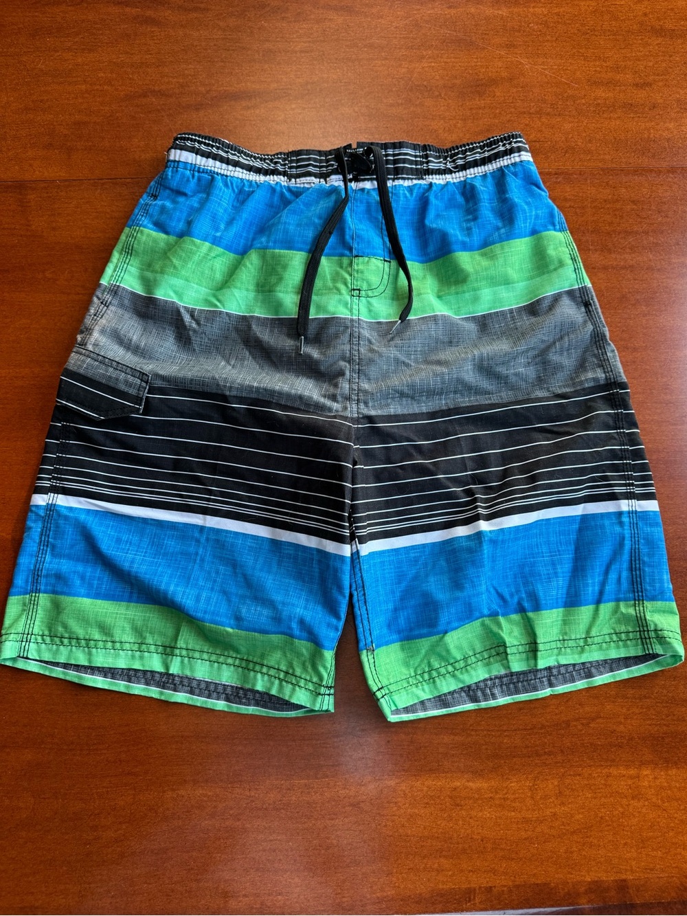 Kanu Surf Boys XL 18/20 Swim Trunks Board Shorts Blue Green Striped
